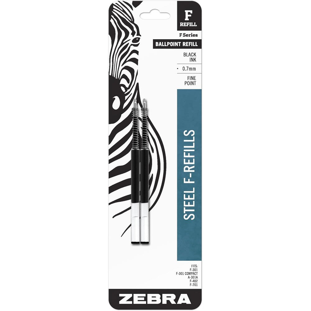 Zebra Pen Ballpoint F-Refills For F-301 and F-701 Steel Pens Fine Point 0.7 mm Black Ink Pack of 2 Count
