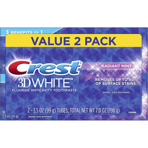 Crest 3D White Teeth Whitening Toothpaste Radiant Mint twin pack front view