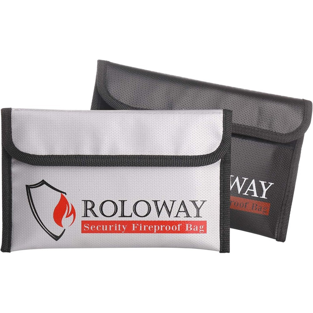 ROLOWAY small fireproof money bag front view showing gray non-itchy silicone exterior.