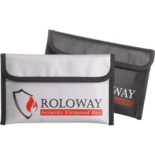 ROLOWAY small fireproof money bag front view showing gray non-itchy silicone exterior.