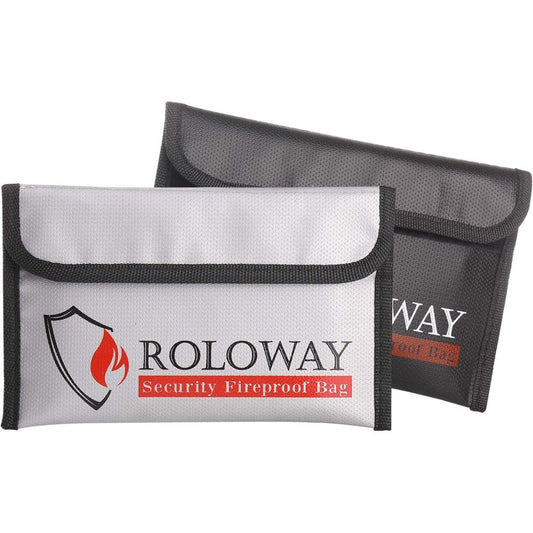ROLOWAY small fireproof money bag front view showing gray non-itchy silicone exterior.
