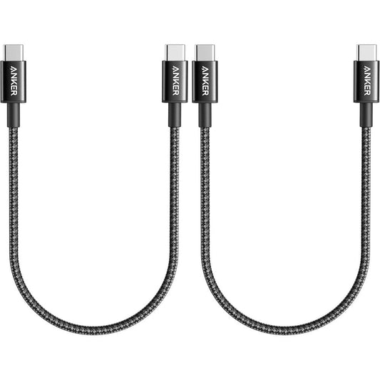 Anker USB C to USB C charging cable pack front view showcasing durable braided design.