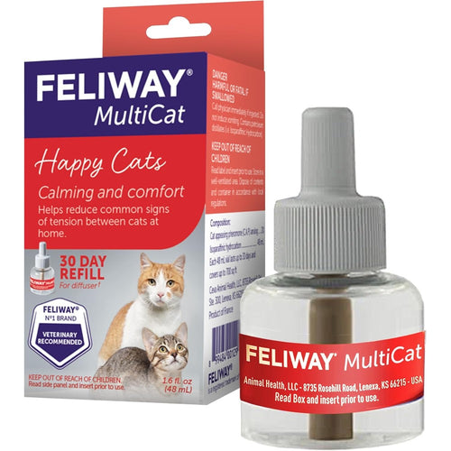 FELIWAY MultiCat Cat Calming Pheromone Diffuser Refill front view of the one pack forty eight milliliter packaging.