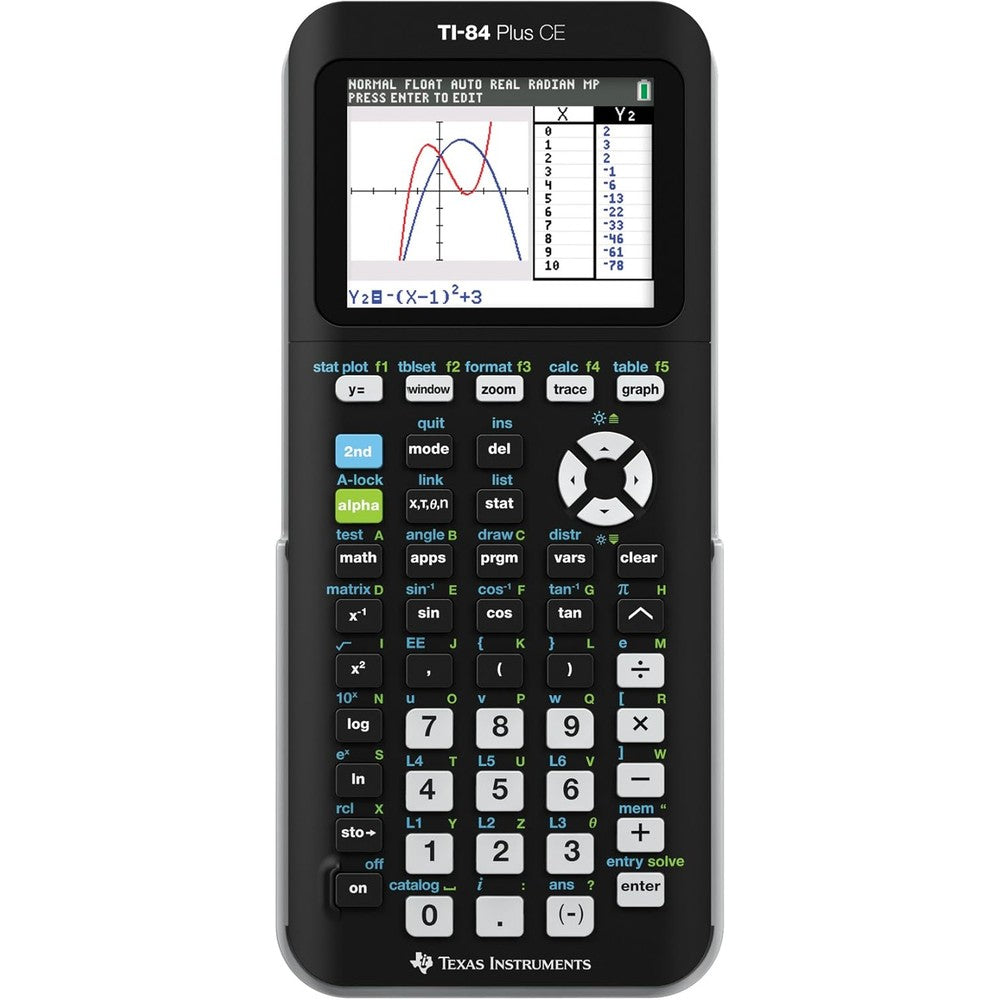Texas Instruments TI-84 Plus CE graphing calculator front view showing color screen display