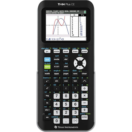 Texas Instruments TI-84 Plus CE graphing calculator front view showing color screen display
