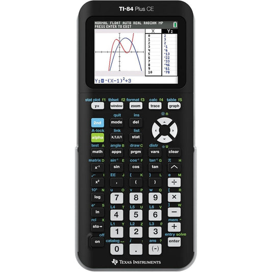 Texas Instruments TI-84 Plus CE graphing calculator front view showing color screen display