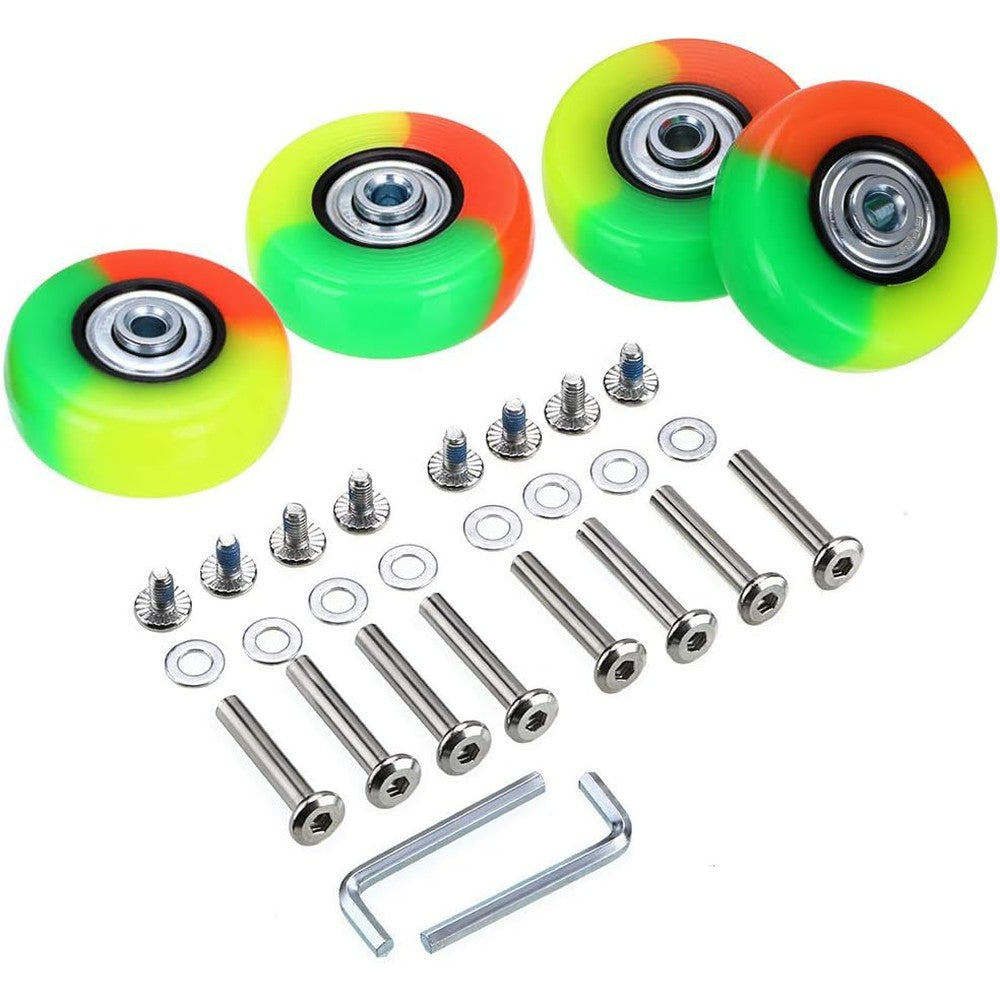 OwnMy colorful luggage suitcase replacement wheels set of four front view showing rubber tread design.