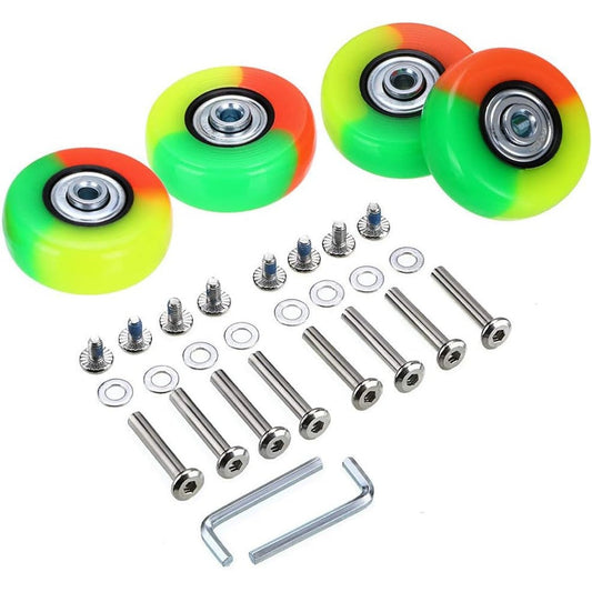 OwnMy colorful luggage suitcase replacement wheels set of four front view showing rubber tread design.