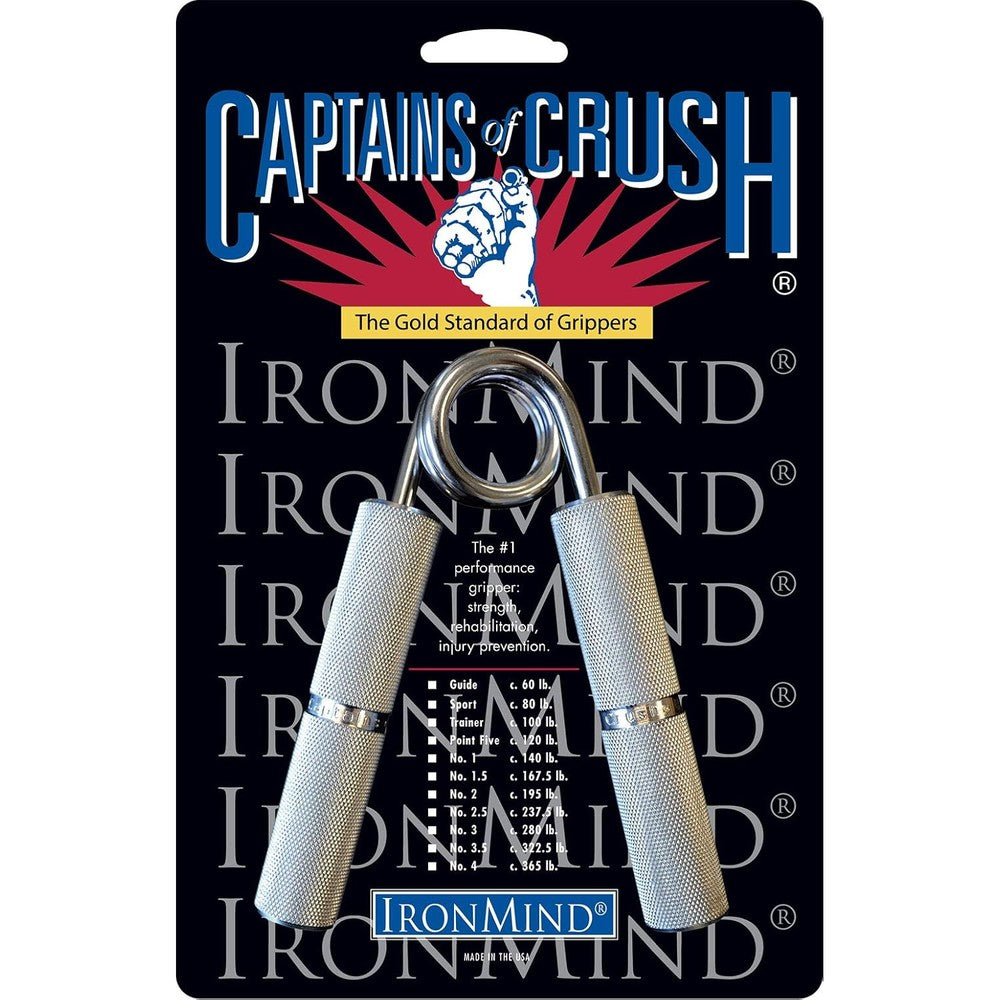 IronMind Captains of Crush hand gripper front view showcasing knurled aluminum handles