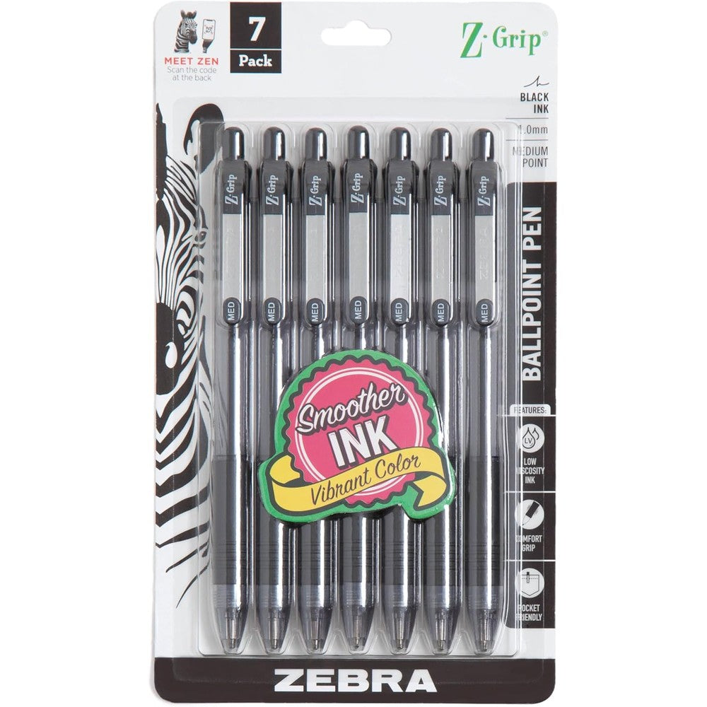 Zebra Pen Z-Grip retractable ballpoint pen front view pack of seven