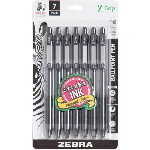 Zebra Pen Z-Grip retractable ballpoint pen front view pack of seven