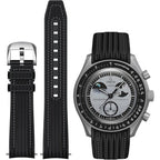 REBANDACE silicone strap for MoonSwatch front view sleek premium black replacement band