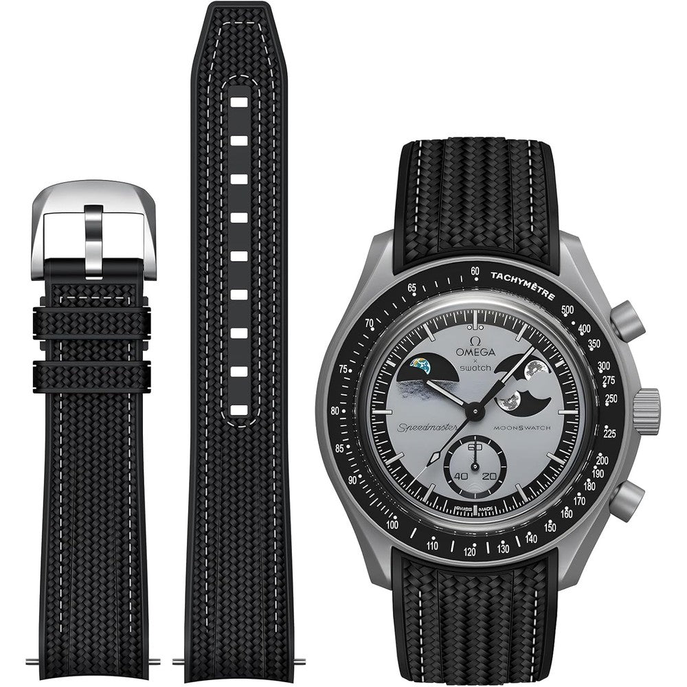REBANDACE silicone strap for MoonSwatch front view sleek premium black replacement band
