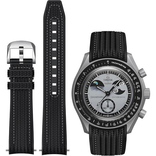 REBANDACE silicone strap for MoonSwatch front view sleek premium black replacement band