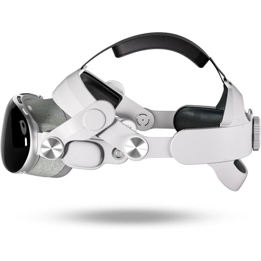 Eslick Elite Head Strap for Apple Vision Pro front view showing the white ergonomic balancing design.