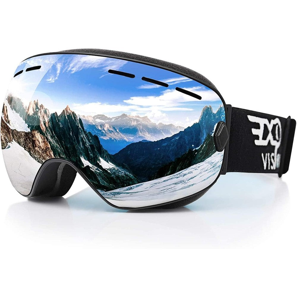 EXP VISION Snowboard Ski Goggles front view showcasing frameless cherry red spherical lens.