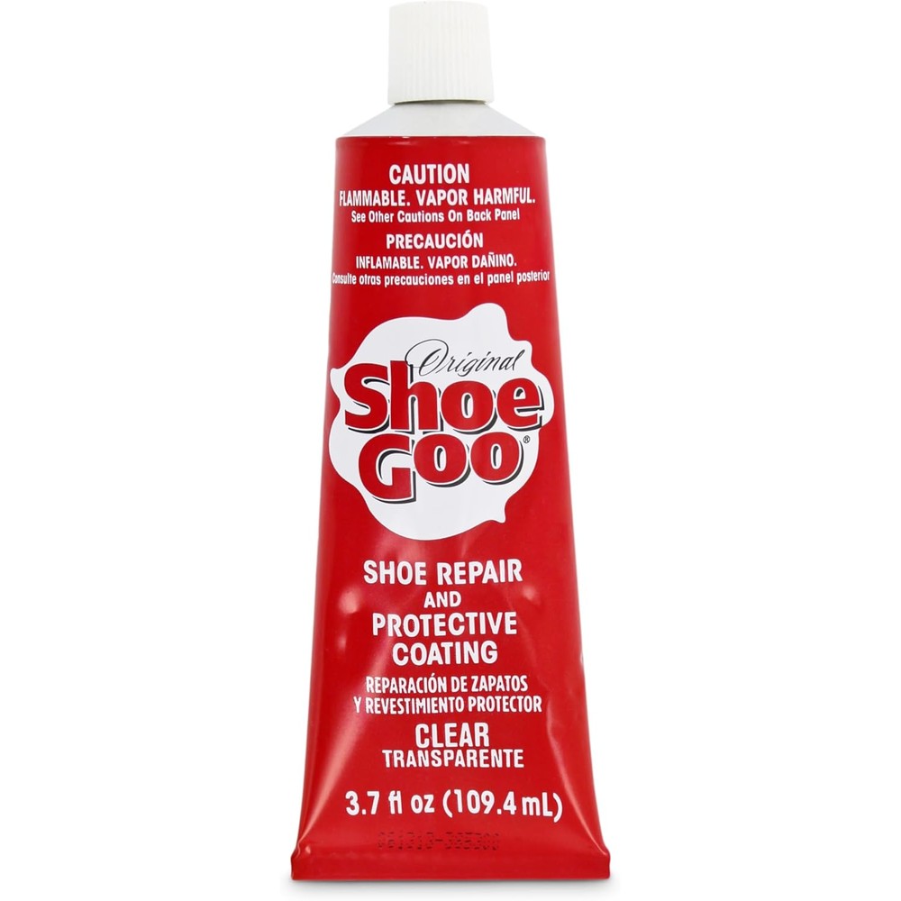 Sof Sole Shoegoo shoe repair adhesive tube front view showcasing clear waterproof formula packaging.