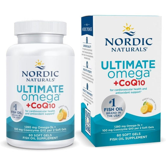 Nordic Naturals Ultimate Omega And CoQ10 Supplement With 1280 Mg Omega 3 Fish Oil And Ubiquinol CoQ10 100 Mg Lemon Flavour 60 Softgels