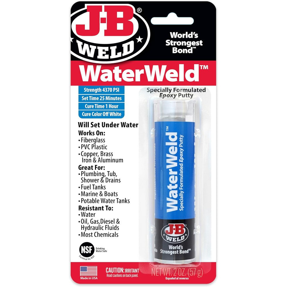 J-B Weld 8277 WaterWeld Underwater Epoxy Putty Stick Waterproof Adhesive Off White Two Ounces