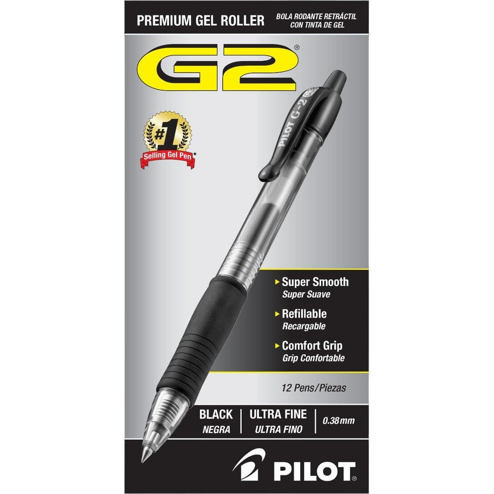 Pilot G2 Premium Refillable And Retractable Rolling Ball Gel Pens Ultra Fine Point Black Ink Twelve Count Pack