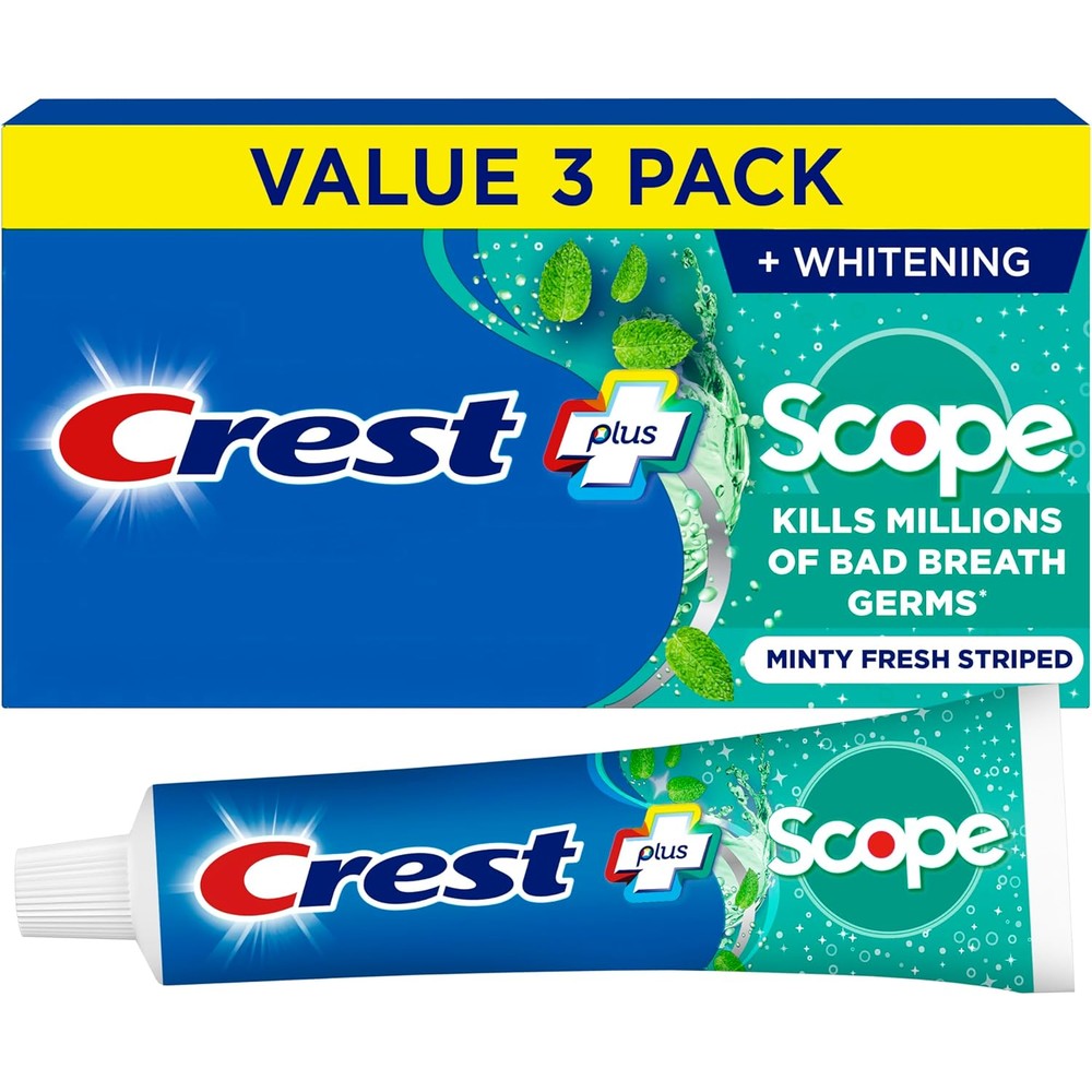 Crest Complete Whitening Plus Scope Fluoride Toothpaste Minty Fresh Six Point Two Ounce Pack Of Three