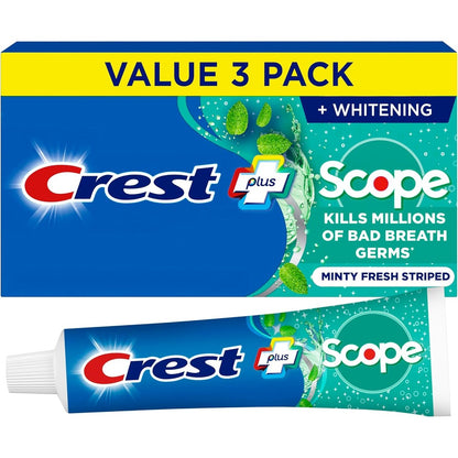 Crest Complete Whitening Plus Scope Fluoride Toothpaste Minty Fresh Six Point Two Ounce Pack Of Three