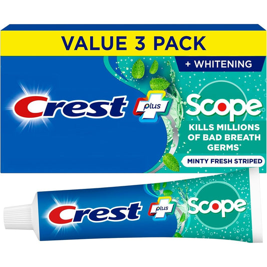 Crest Complete Whitening Plus Scope Fluoride Toothpaste Minty Fresh Six Point Two Ounce Pack Of Three