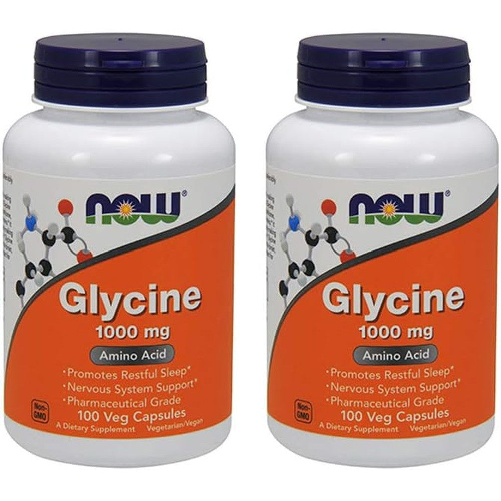 Now Foods Glycine 1000 mg 100 Veg Capsules 2 Pack front bottle view for sleep support