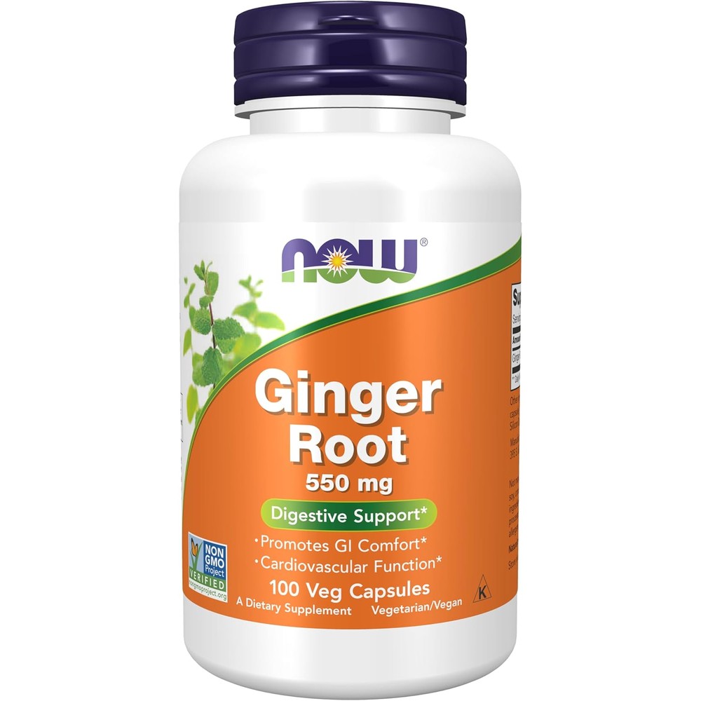 NOW Foods Ginger Root 550 mg Digestive Support and Gastrointestinal Comfort Supplement, 100 Vegetarian Capsules