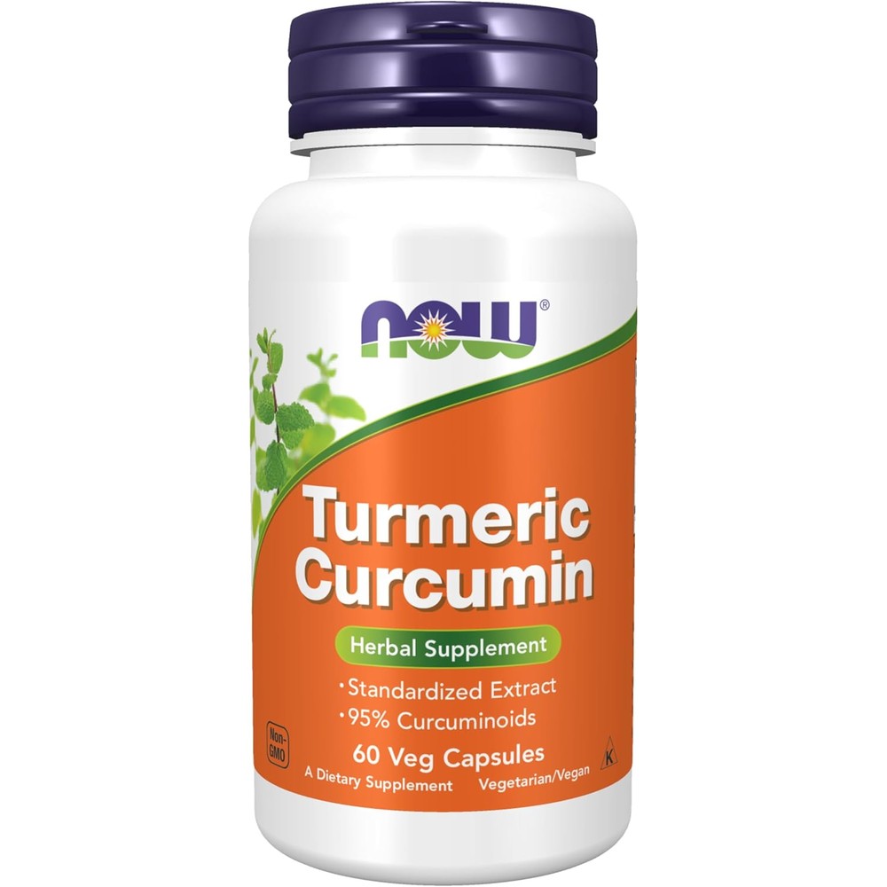 Now Foods Turmeric Curcumin 60 vegetarian capsules front bottle view for joint health support.