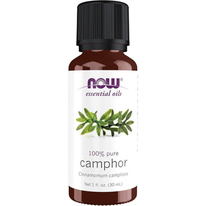NOW Foods Camphor Essential Oil 1 Fluid Ounce front view bottle for pure aromatherapy