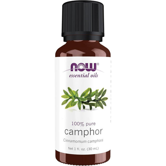 NOW Foods Camphor Essential Oil 1 Fluid Ounce front view bottle for pure aromatherapy