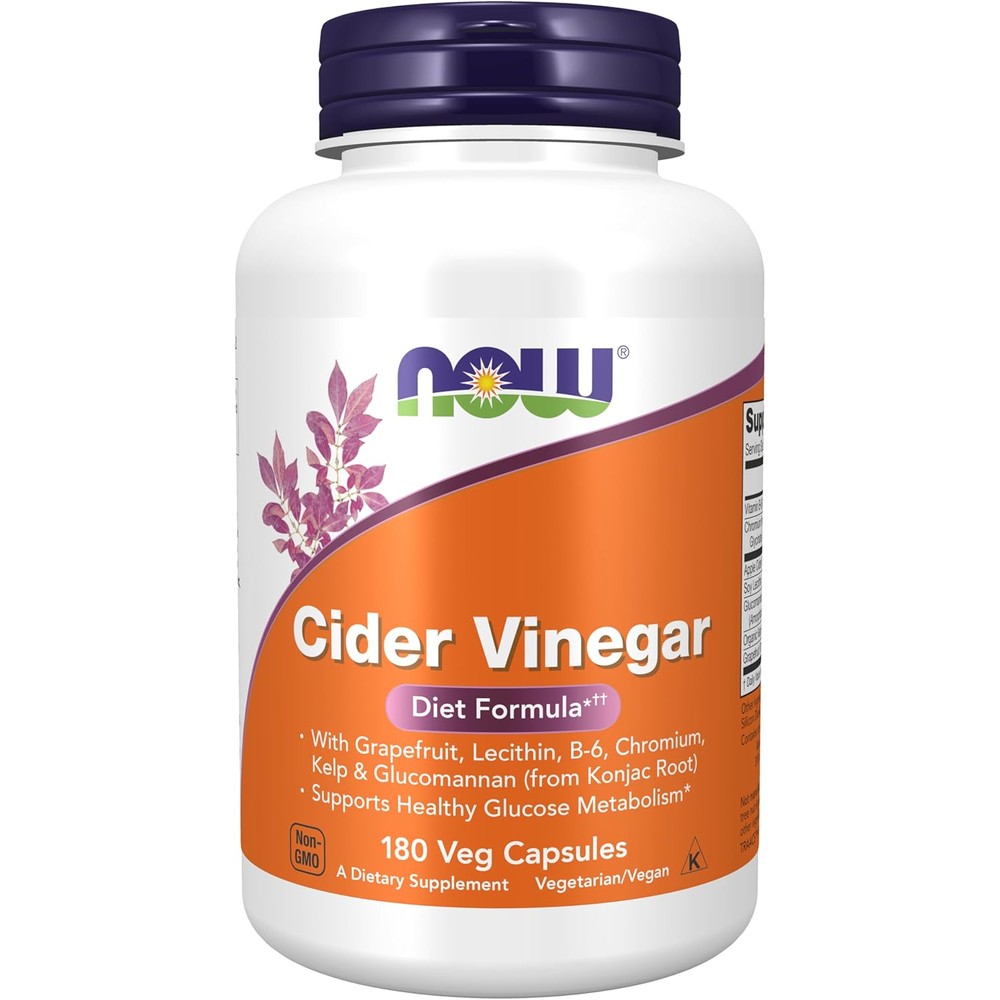 NOW Foods Cider Vinegar Diet Formula 180 Vegetarian Capsules front view bottle.