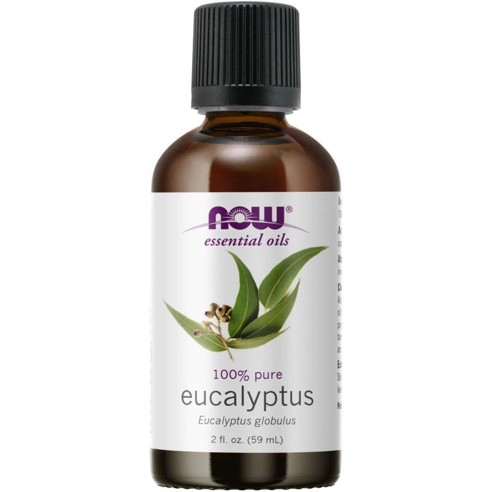 Now Foods Eucalyptus Essential Oil 2 fluid ounce front view bottle for aromatherapy