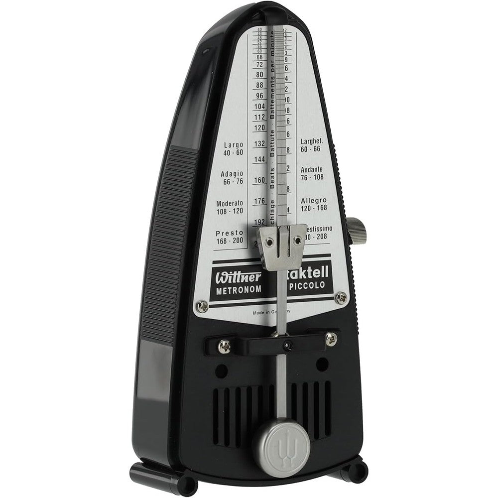 Wittner 836 Taktell Piccolo mechanical metronome front view in black finish.