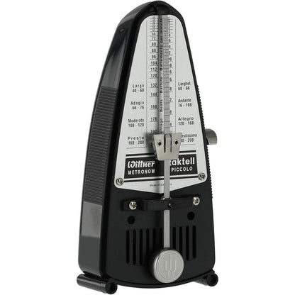 Wittner 836 Taktell Piccolo mechanical metronome front view in black finish.