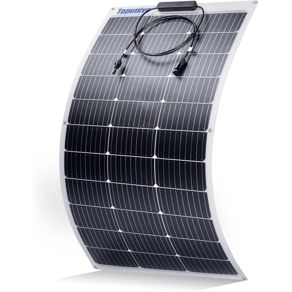 Topunive 100W 12V Flexible Solar Panel front view showcasing the 9BB monocrystalline cells.