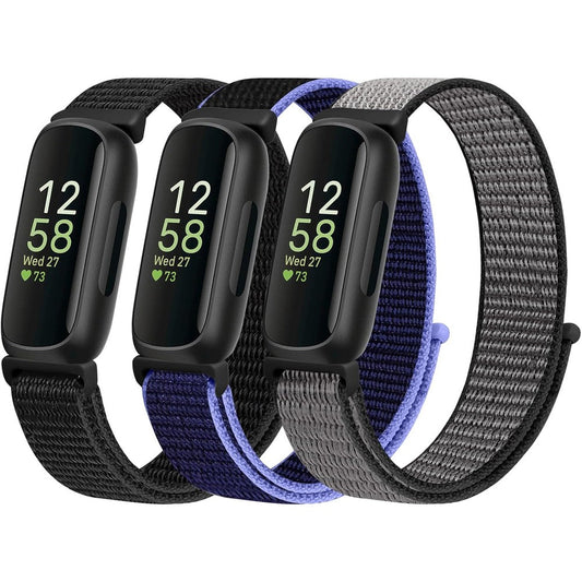 WNIPH nylon bands for Fitbit Inspire 3 front view showing midnight blue color strap.