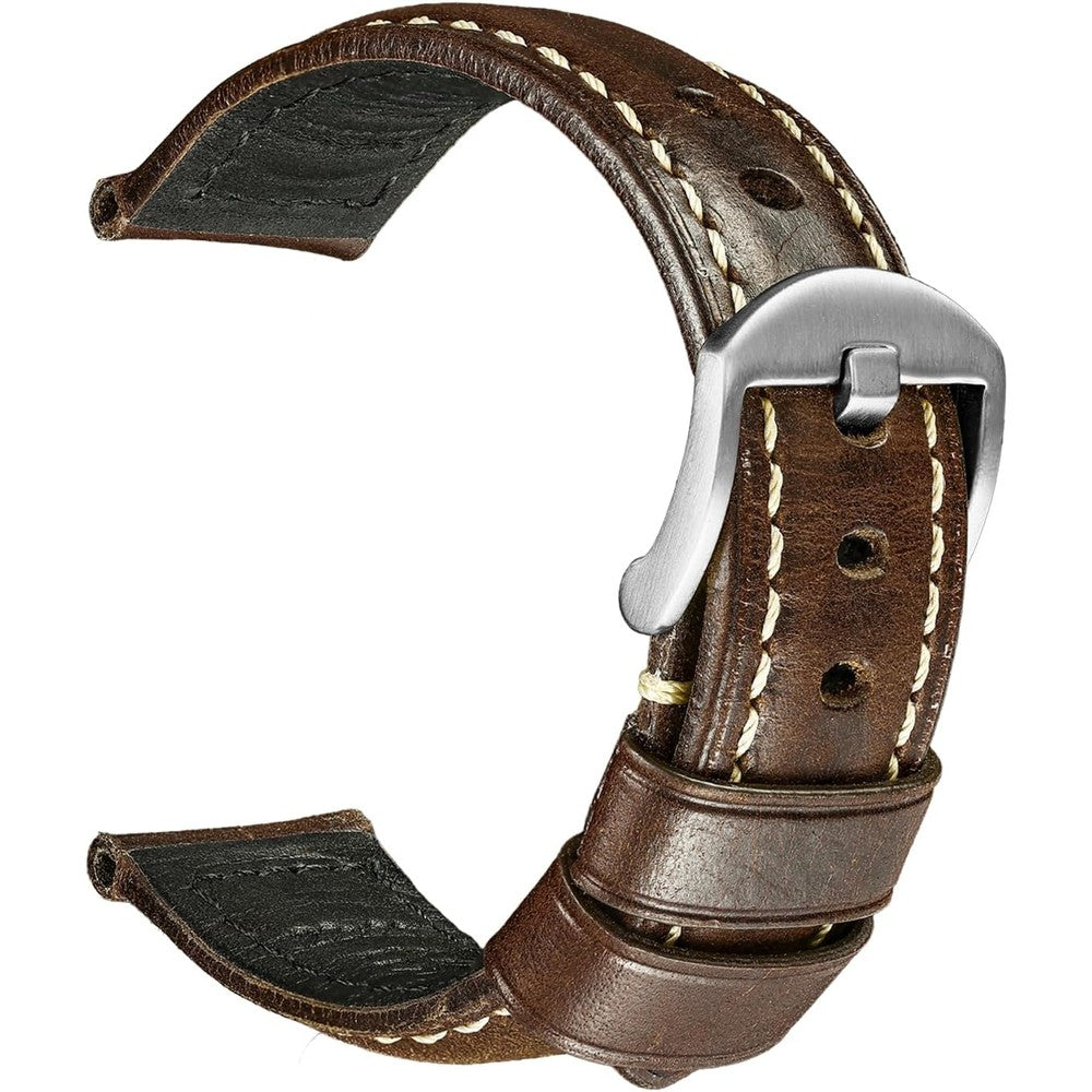 REZERO Vintage Oil Wax Leather Watch Band front view with premium white stitching