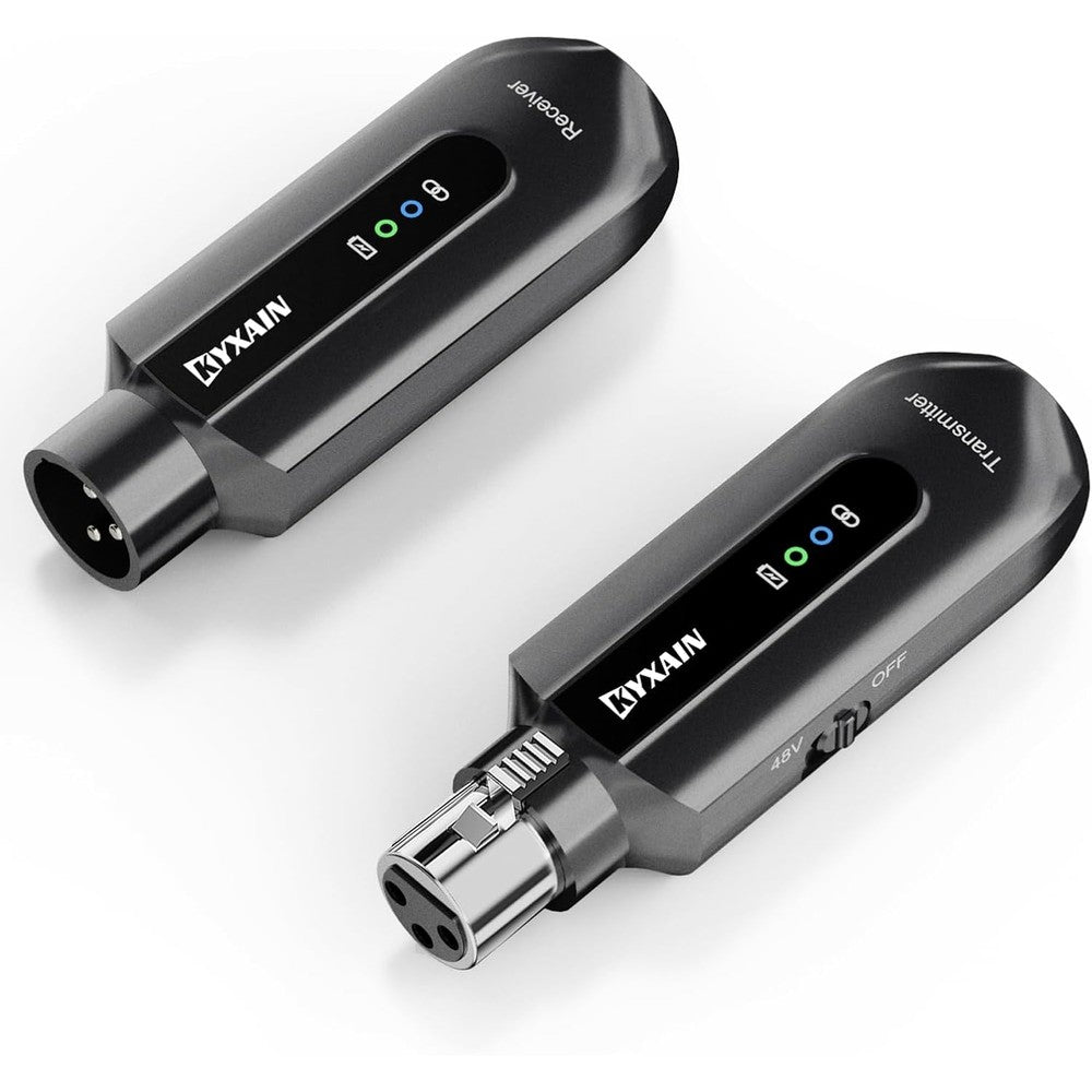 KYXAIN wireless microphone transmitter receiver front view plug-on XLR adapter set