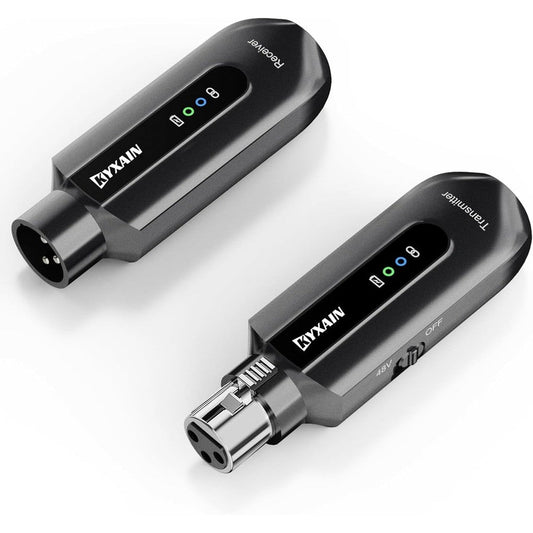 KYXAIN wireless microphone transmitter receiver front view plug-on XLR adapter set