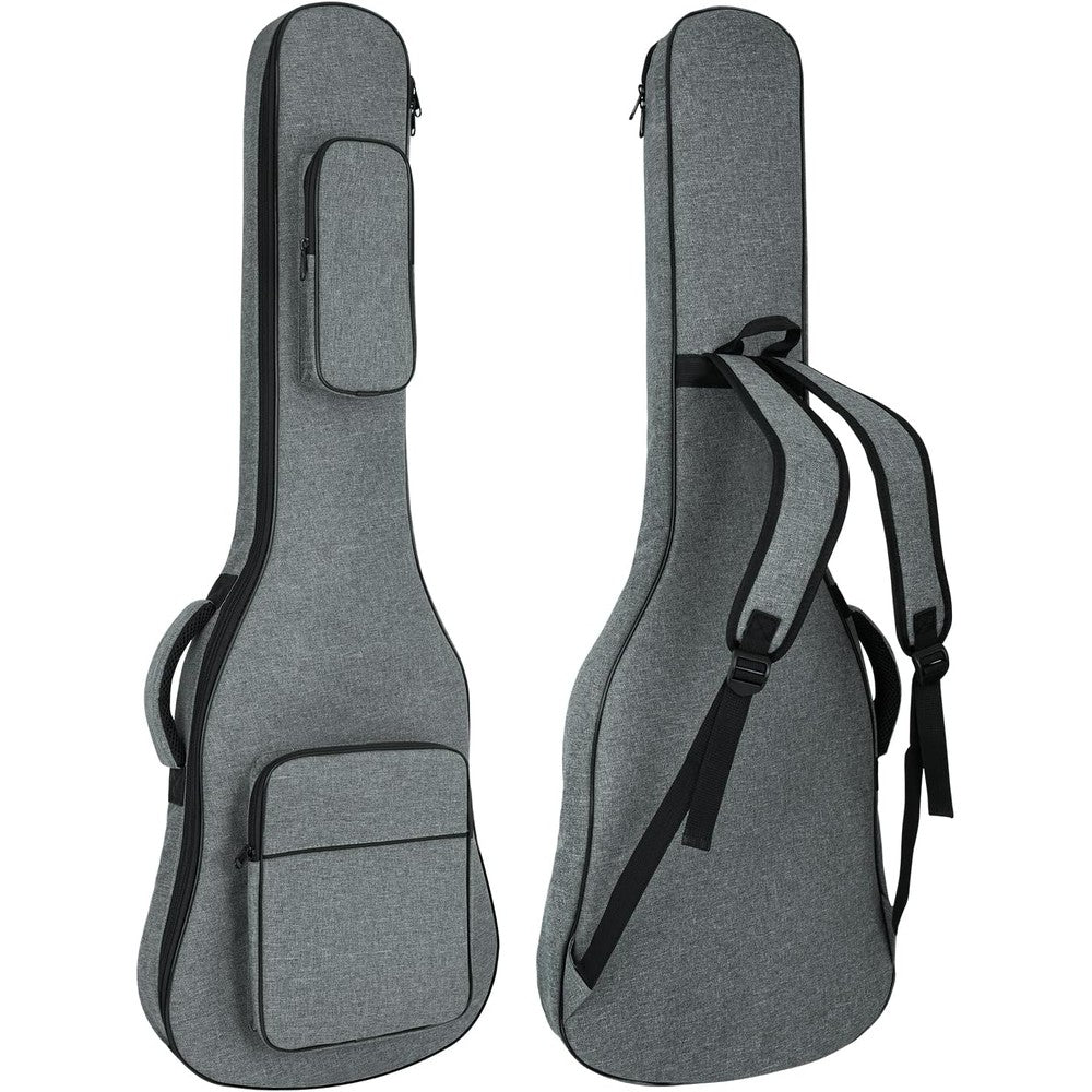 MUZNOTE electric guitar bag front view showing grey premium rainproof fabric.