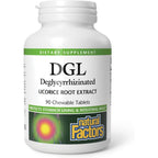 Natural Factors DGL Chewable 400mg 90 tablets front bottle view for natural digestive support.