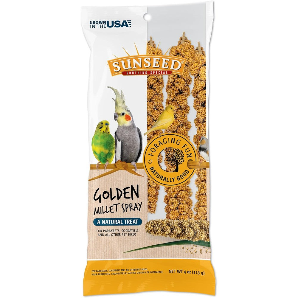 Sunseed Golden Foxtail Millet Spray Natural Foraging Bird Treat For Parakeets And Cockatiels Four Ounce