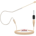 Pyle Pro PMEM1 over ear boom microphone headset front view showcasing the sleek beige design.