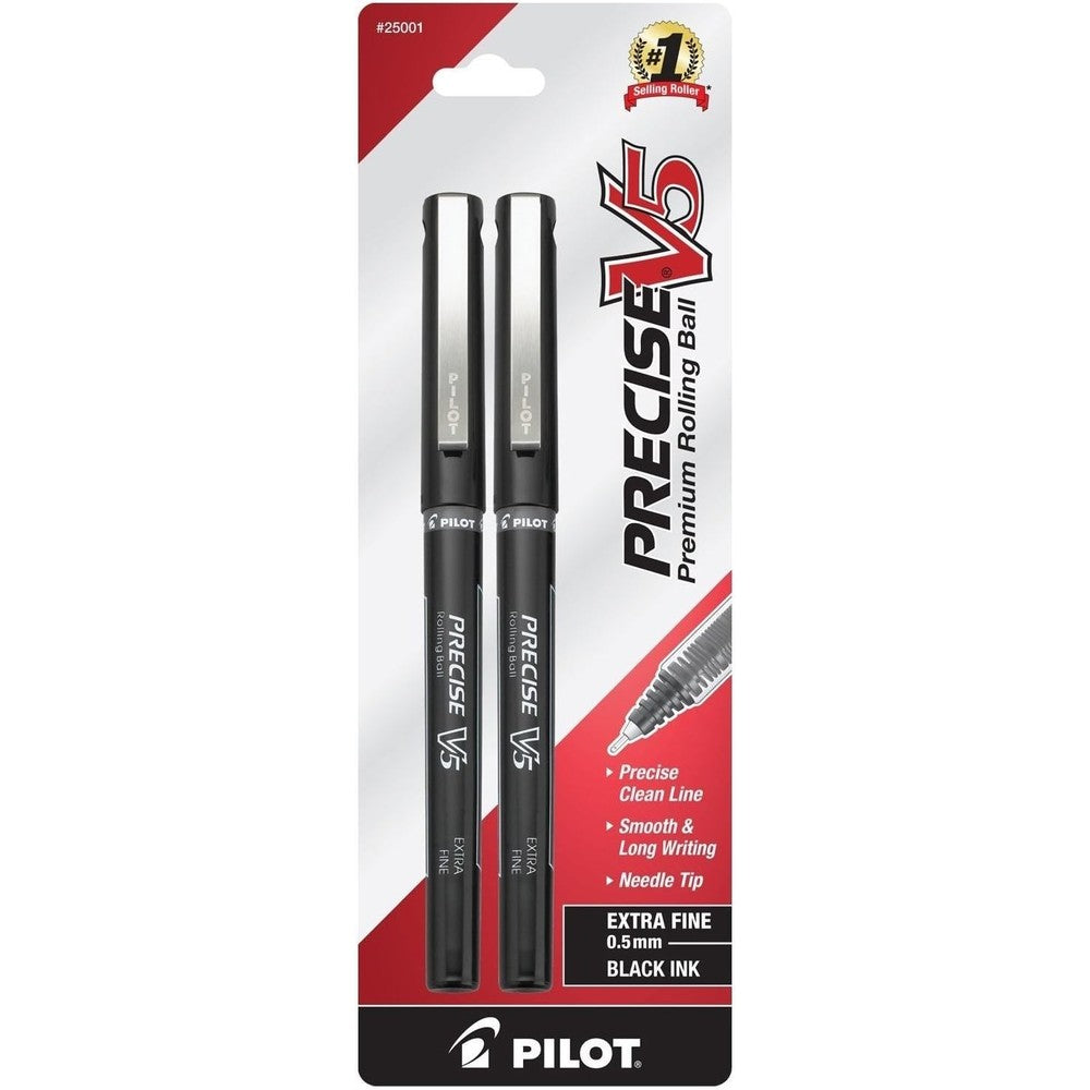 Pilot Precise V5 stick rolling ball pens front view pack of two