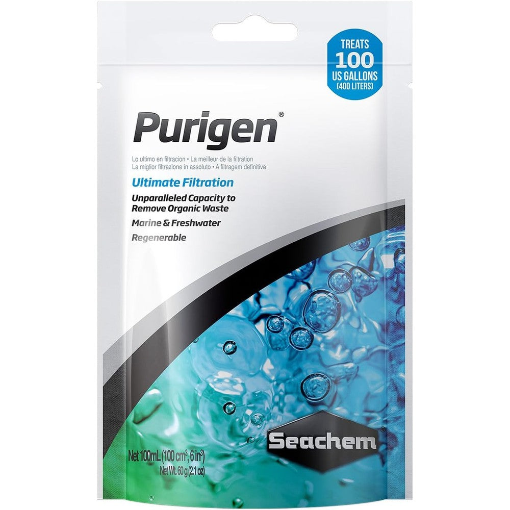 Seachem Purigen 100ml aquarium filtration media front view pouch packaging