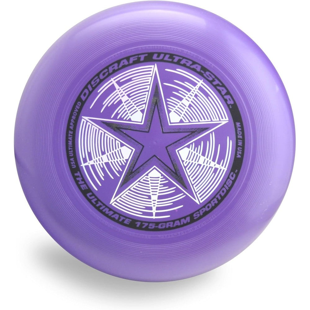 Discraft Ultrastar 175 Gram Ultimate Frisbee front view showing the official purple pearl design.