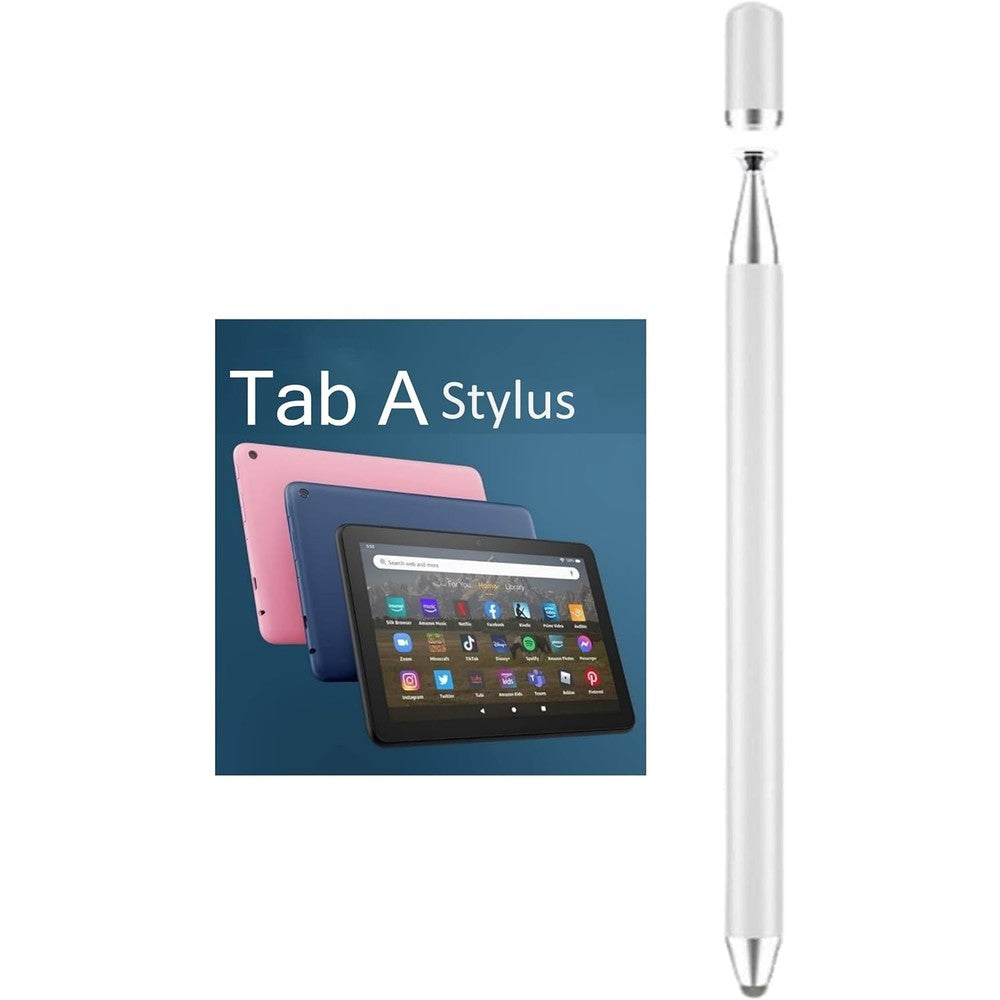 Fllynewrite 2-in-1 stylus pen in white shown from the front view for tablet drawing.