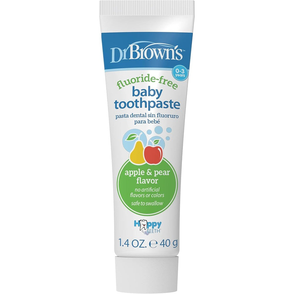 Dr. Brown's Natural Baby Toothpaste front view showing apple pear packaging details